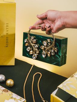 NR by Nidhi Rathi - Green Resin Clutch Bag with Detachable Strap