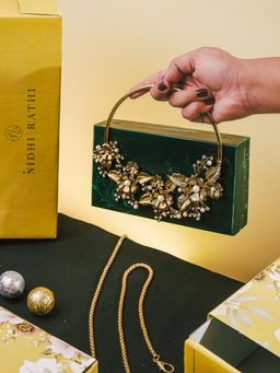 NR by Nidhi Rathi - Green Resin Clutch Bag with Detachable Strap