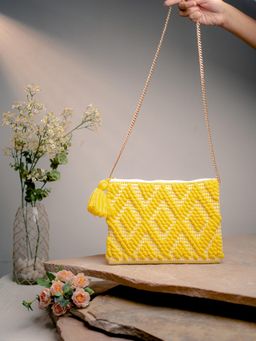 NR by Nidhi Rathi - Yellow Embroidered Casual Envelope Sling Bag