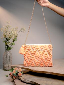 NR by Nidhi Rathi - Peach Embroidered Casual Envelope Sling Bag