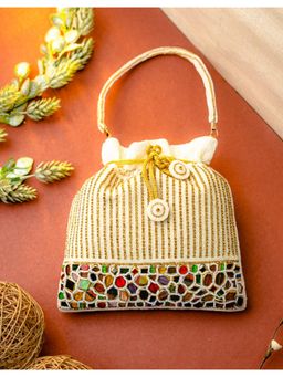 NR by Nidhi Rathi - White Embellished Potli Bag with Detachable Strap
