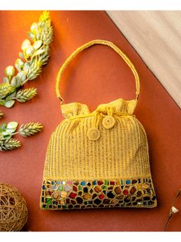 NR by Nidhi Rathi - Gold-Toned Blue Embellished Potli Bag with Detachable Strap