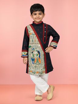 Vastramay - Boys Black Cotton Embroidered Kurta with Pyjama