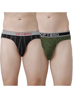 CP BRO - Printed Briefs with Exposed Waistband Value - Black Stripe & Olive Green (Pack of 2)