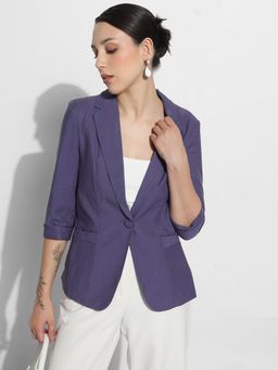SHOWOFF - Women'S Purple Single Breasted Blazer with Shoulder Pads