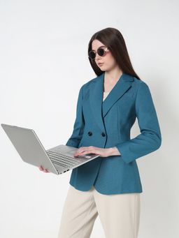 SHOWOFF - Edition Women's Teal Double Breasted Blazer with Shoulder Pads