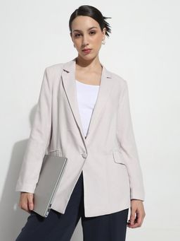 SHOWOFF - Women'S Beige Single Breasted Blazer with Shoulder Pads