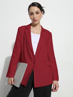 SHOWOFF - Women'S Red Single Breasted Blazer with Shoulder Pads