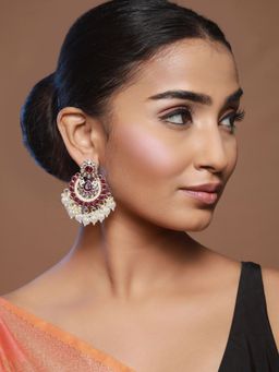 Priyaasi - Purple Studded Floral Gold-Plated Chandbali Earrings