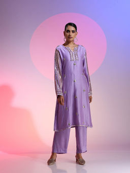 Kudi Pataka Designs - Asmi Purple Kurta With Pant (Set of 2)