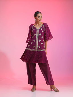 Kudi Pataka Designs - Erum-pu Purple Kurta With Slip & Pant (Set of 3)