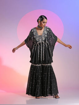 Kudi Pataka Designs - Mahika Black Kaftan Kurta With Sharara (Set of 2)