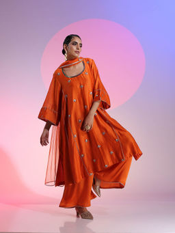 Kudi Pataka Designs - Nadia Orange Kurta With Palazzo & Dupatta (Set of 3)