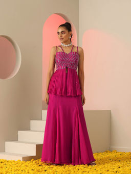 Kudi Pataka Designs - Sasha Pink Embellished Sequined Top With Skirt (Set of 2)