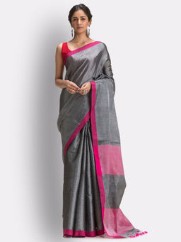 Angoshobha - Grey Handloom Zari Cotton Tissue Saree with Unstitched Blouse