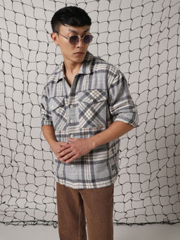 Hubberholme - Men Cotton Check Oversized Fit Spread Collar Full Sleeves Shirt