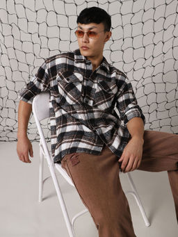 Hubberholme - Men Cotton Check Oversized Fit Spread Collar Full Sleeves Shirt