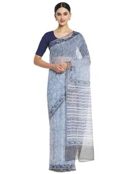 Fabindia - Cotton Silk Printed Sari (Dark Blue)