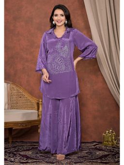 Autumnlane - Irene Purple Premium Embellished Work Kurta with Palazzo (Set of 2)