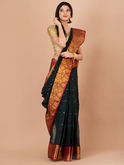 LAA CALCUTTA - Green and Maroon Pure Cotton Tant Saree