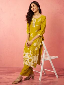 Vastramay - Green Rayon Mirror Work Kurta with Palazzo