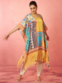 Vastramay - Multi-Color Chinon Kaftan Kurta with Pant