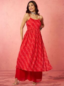 Vastramay - Red Chinon Sequin Anarkali Kurta with Palazzo