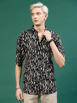 RIGO - Men Black Beige Abstract Print Shirt