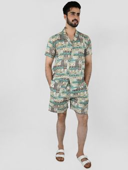 Blissence - Green and White Geometric Printed Co-Ord Set