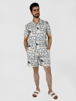 Blissence - White Geometric floral Printed Co-Ord Set