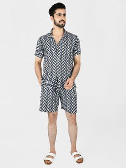 Blissence - Navy Blue Zic-Zag Printed Co-Ord Set