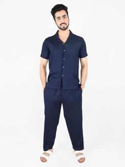 Blissence - Navy Blue Cotton Solid Co-ord Set