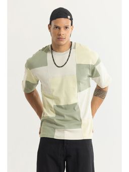 Snitch - Sage Green Half Sleeves Oversized Casual T-shirt for Men