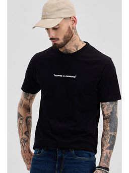 Snitch - Black Graphic Print Half Sleeves Slim Casual T-shirt for Men