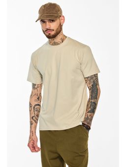 Snitch - Beige Plain Half Sleeves Slim Casual T-shirt for Men