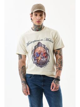 Snitch - Off White Printed Half Sleeves Slim Casual T Shirt for Men