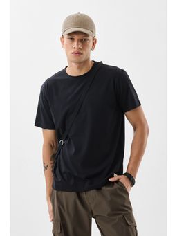 Snitch - Black Solid Half Sleeves Slim Casual T-shirt for Men