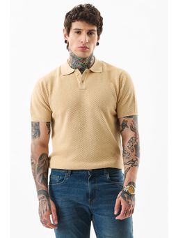 Snitch - Beige Textured Half Sleeves Polo T-shirt for Men