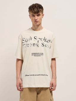 The Bear House - Men's Oversized Fit Beige Cotton T-shirt