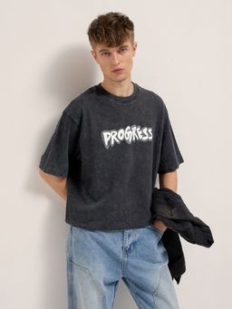 The Bear House - Men's Oversized Fit Black Cotton T-shirt