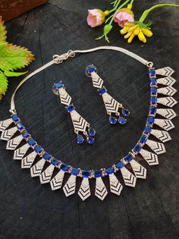 GRIIHAM - Premium Gold Plated Blue Stone Sayara Designer Necklace Set