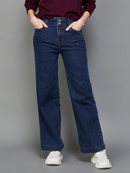 Xpose - Women Navy Blue Comfort Wide Leg High Rise Stretchable Jeans