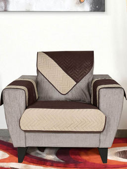 At Home by Nilkamal - 1 Seater Reversible Patchwork Polyester Sofa Cover Beige (1 Seater)