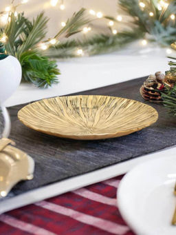 At Home by Nilkamal - Decorative Ripple 35 Cm Metal Platter Gold