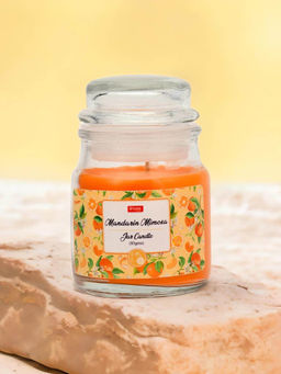At Home by Nilkamal - Mandarin Mimosa Scented Jar Candle|Set of 1 Jar Candle|9 x 6 cm|Orange