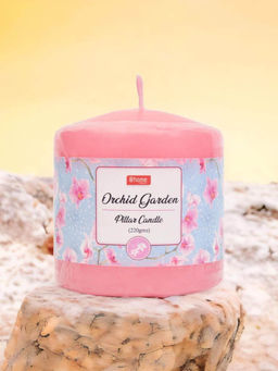 At Home by Nilkamal - Orchid Garden Scented Wax Pillar Candle |Pack of 1|7 cm|Pink