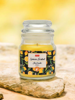 At Home by Nilkamal - Lemon Sorbet Scented Wax Jar Candle|Set of 1 Jar Candle| 9 x 6 cm|Orange