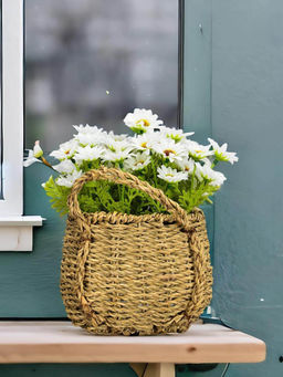 At Home by Nilkamal - Artificial Daisy Basket Potted Plant|23 x 27 cm|White