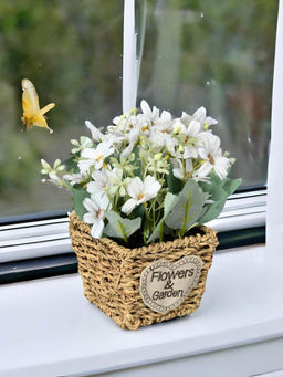 At Home by Nilkamal - Daisy Basket 21 Cm Potted Plant White