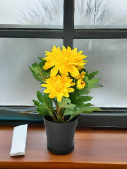 At Home by Nilkamal - Dahlia Artificial Flower Potted Plant Yellow